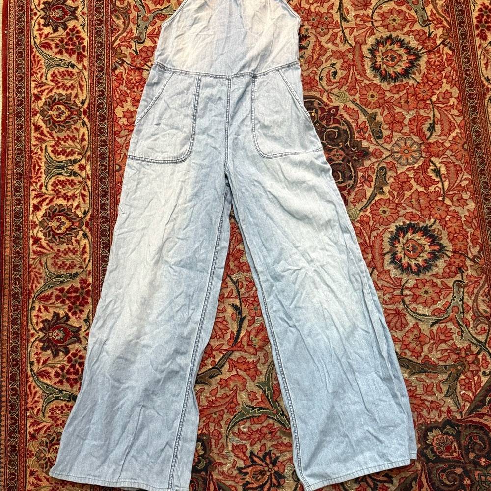 Free People Light Wash Denim Jumpsuit
